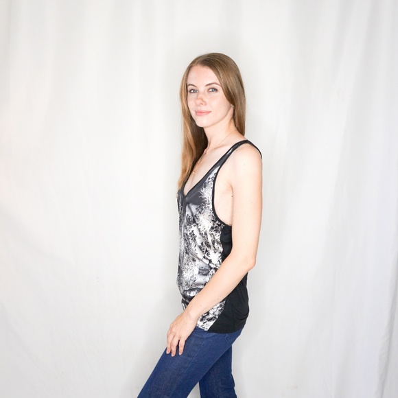 444. BARBARA BUI Silver Tree Silhouette Silk Top Small - Picture 5 of 7